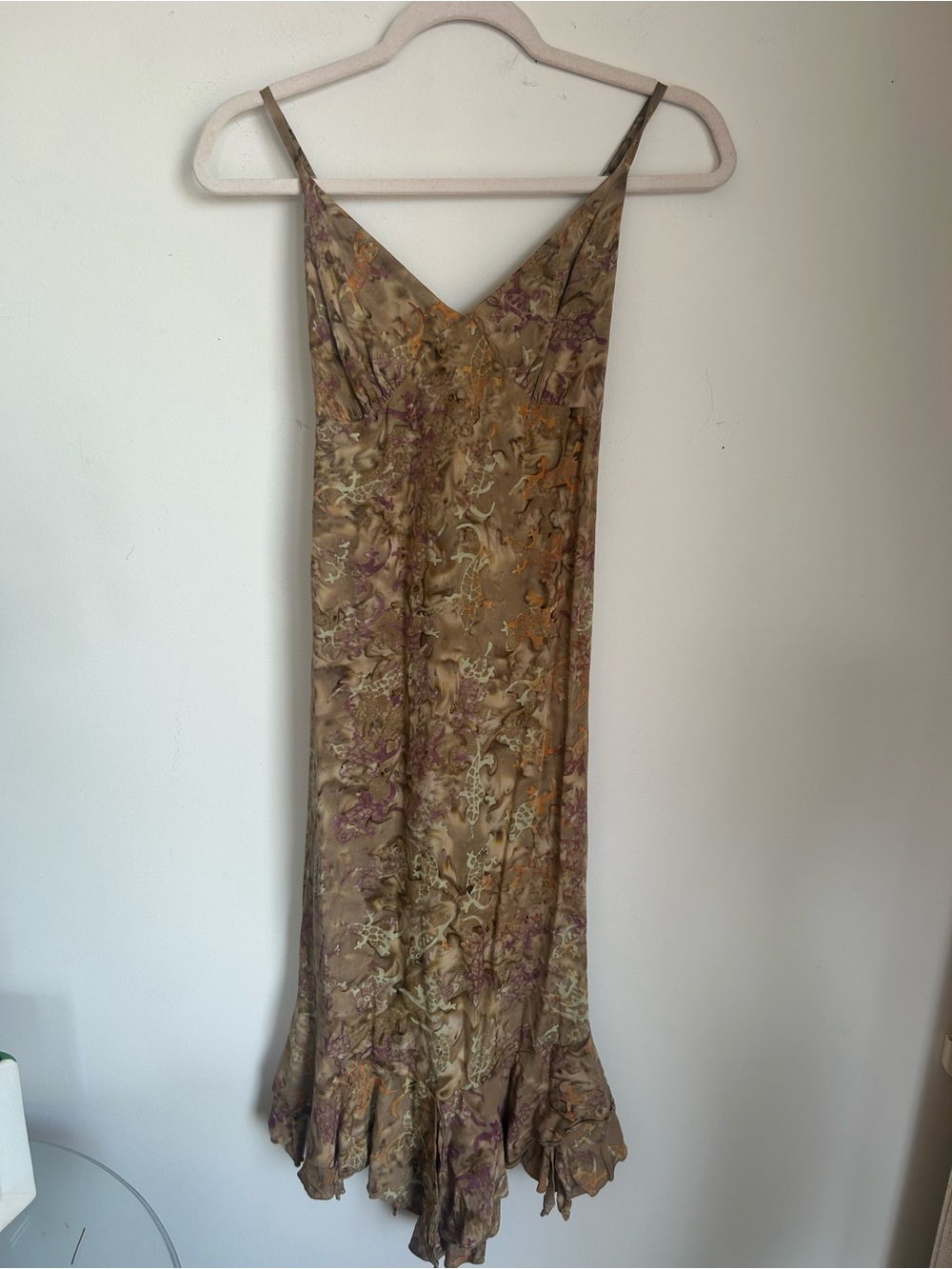 Floral Slip Maxi Dress in Taupe with Ruffle Hem
